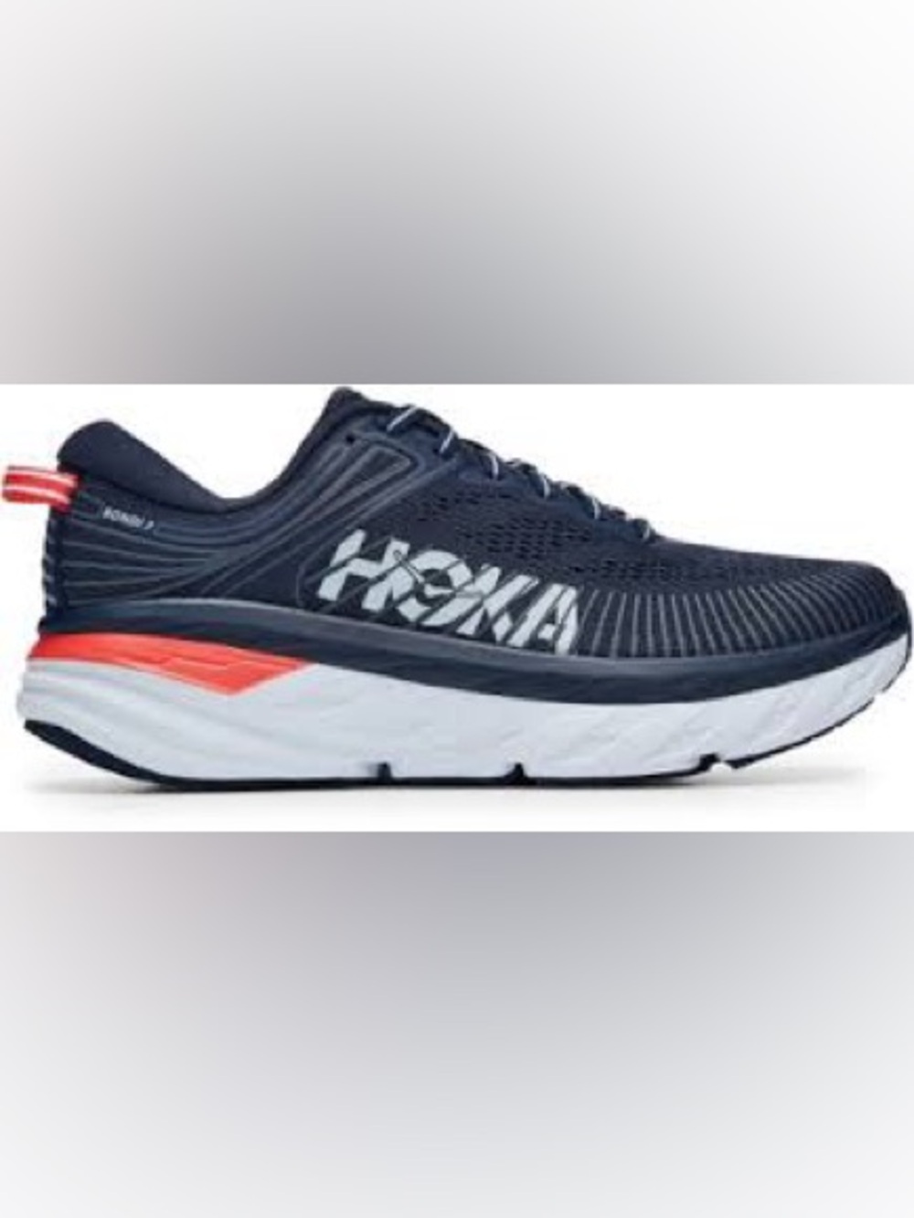 HOKA Bondi 7 Women’s Running Shoes Size 11 Navy Blue Red Walking Sneakers Travel